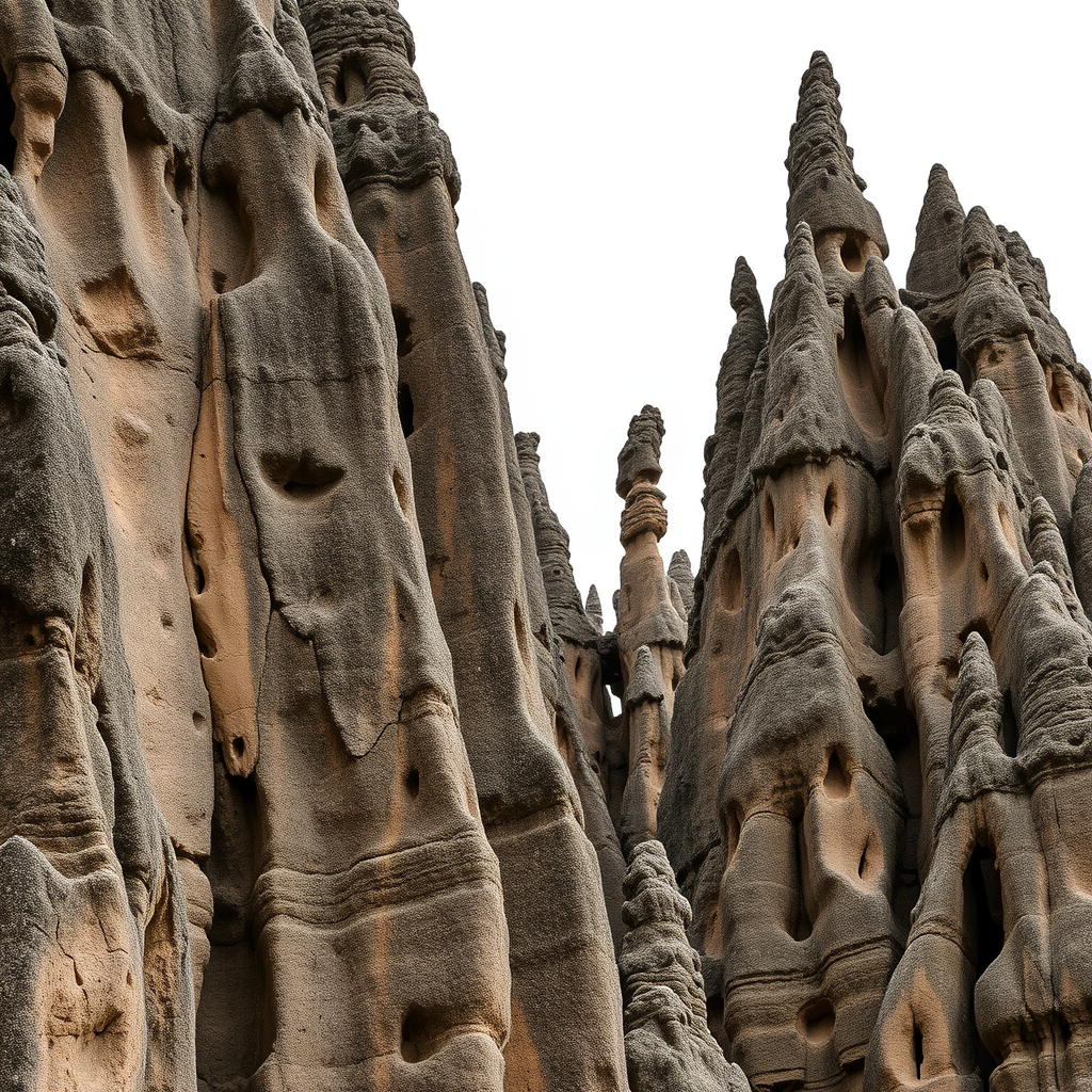 Close-up view of sharp limestone pinnacles in Tsingy de Bemaraha showing the intricate details of weathered rock formations with deep crevices and pointed spires