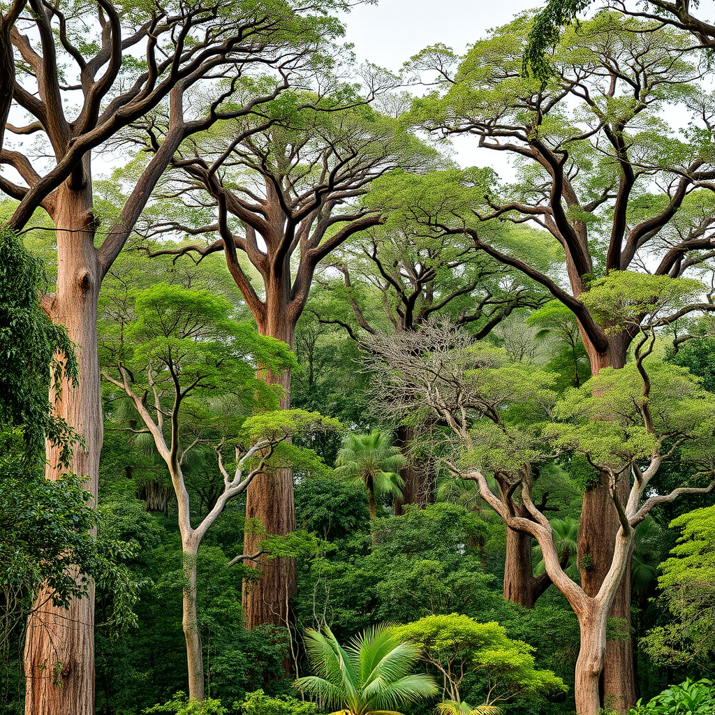 Dense forest of various baobab species showing the diversity of these trees across different regions of Madagascar